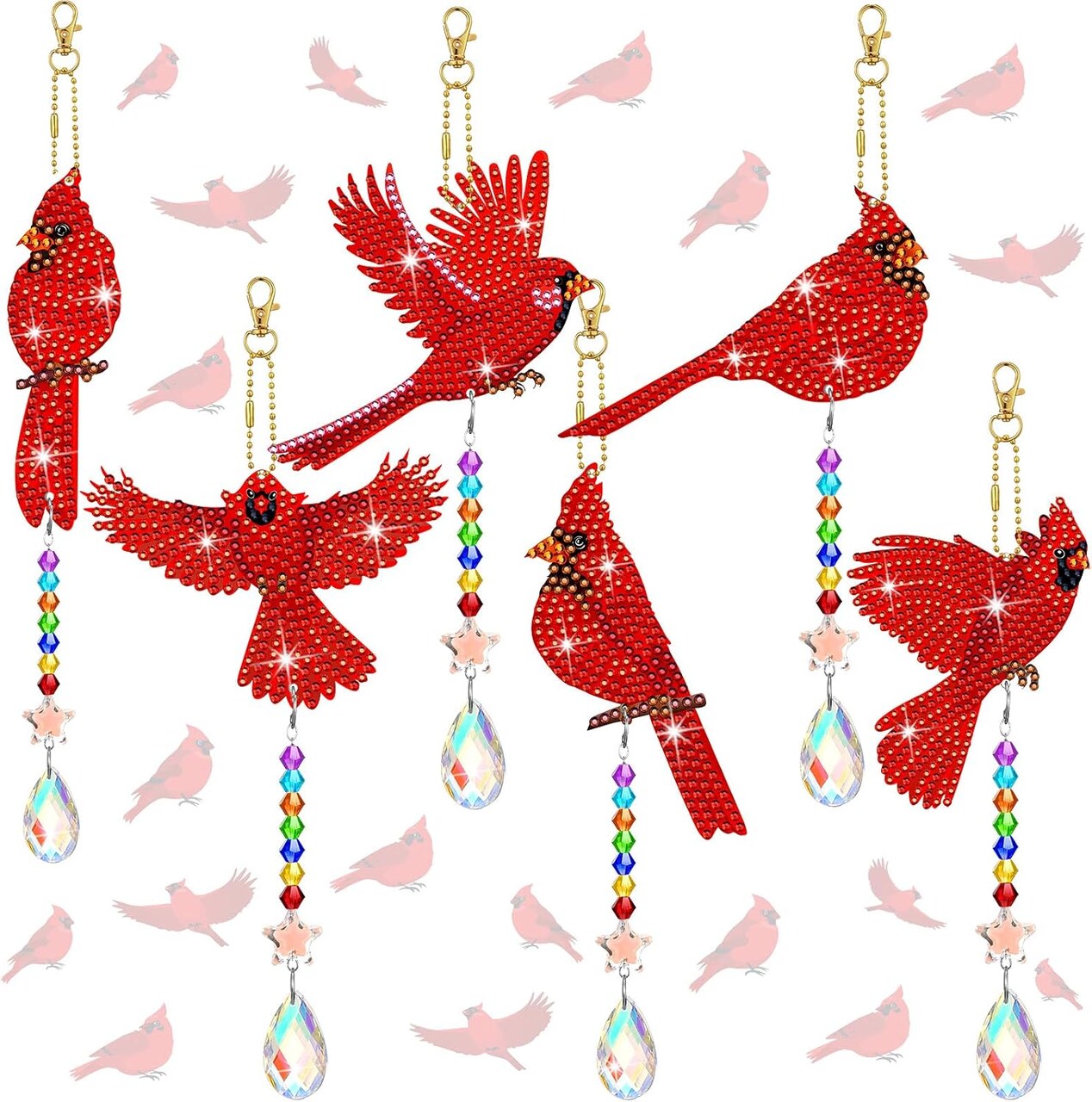 6-Piece Diamond Art Kit for Adults – Wind Chimes & Cardinal Bird Suncatcher Ornaments